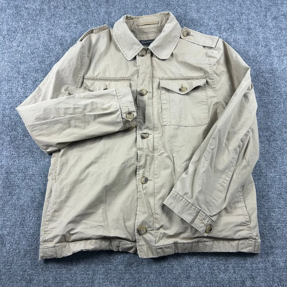 Banana Republic Field Jacket Mens XL Tan Cotton Safari Utility Military Button